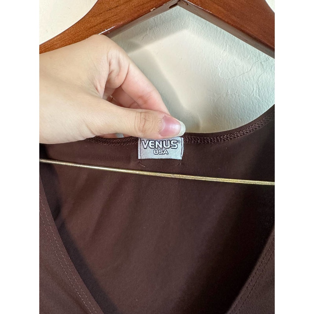 Vintage Y2K Venus Brown Sequin Ruched Stretchy Blouse Shirt Top - Picture 7 of 7